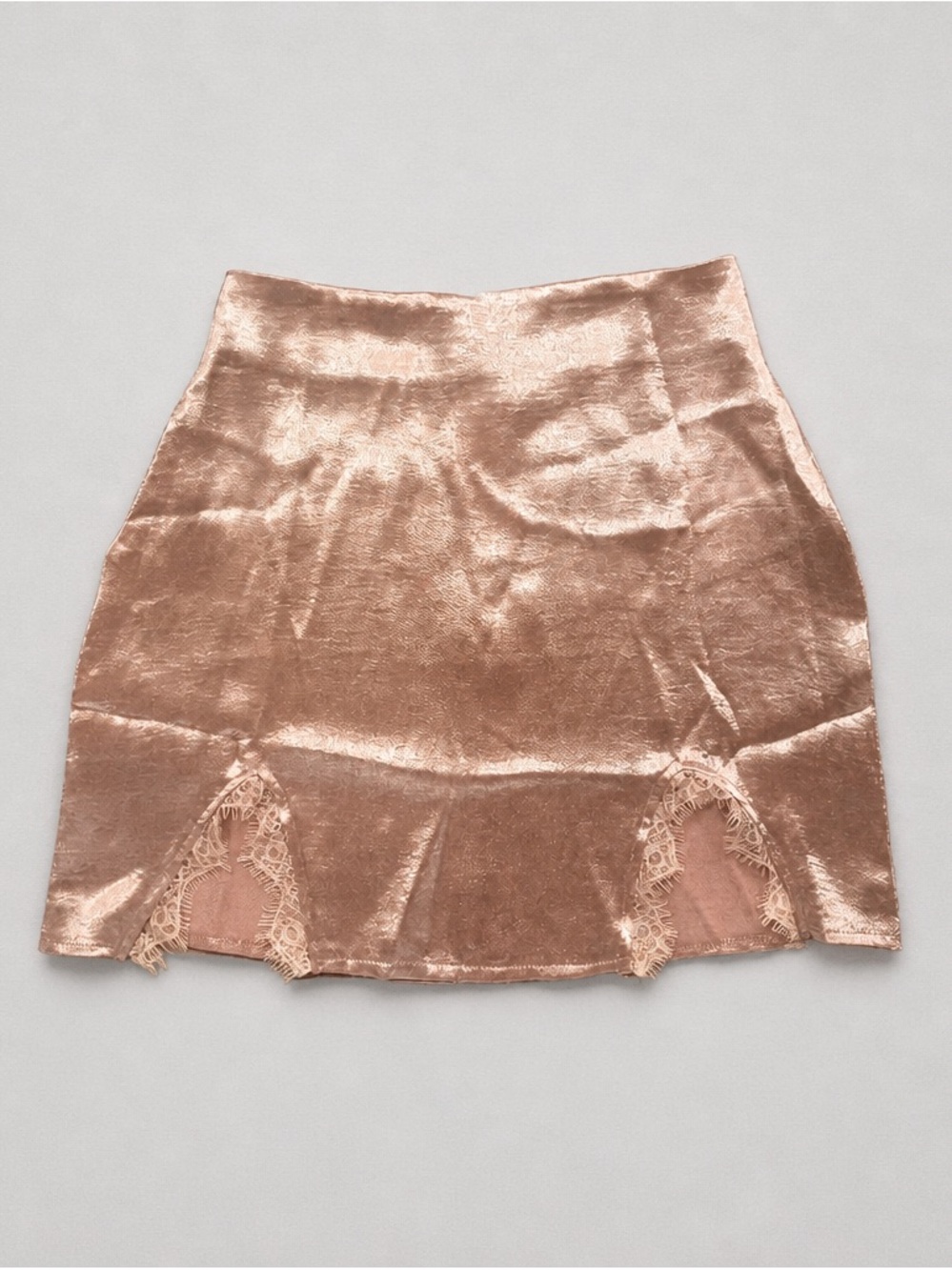 Women's Blush Pink Satin Lace-Trim Mini Skirt